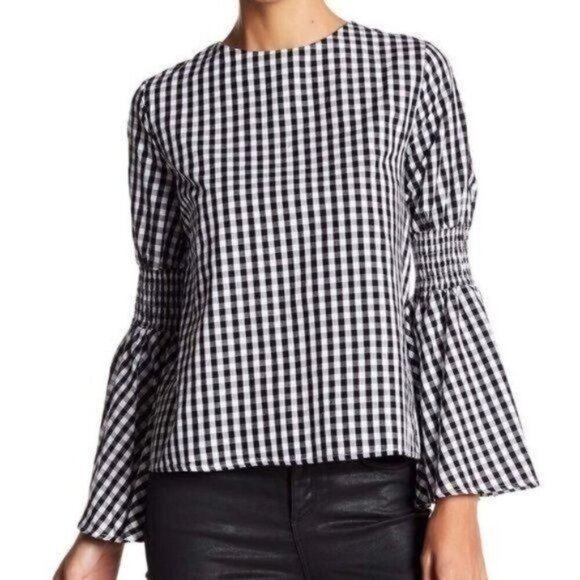 ENGLISH FACTORY Gingham Bell Sleeve Smocked Top S - Picture 9 of 9